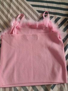 Pink Feather Trim Tank Top