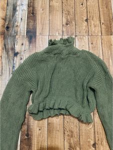 Olive Green Ruffle Knit Sweater