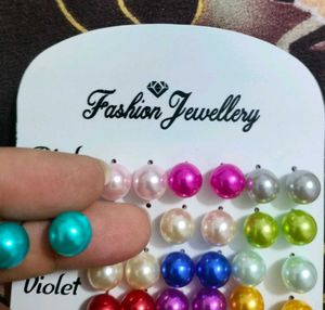 12 pairs of colorful Pearl Studs