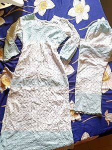 Kurta Pant Full Chicken Work Sky Blue