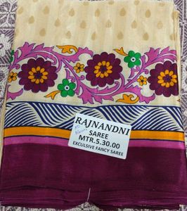 Beige/Cream with floral prints in shades of purple