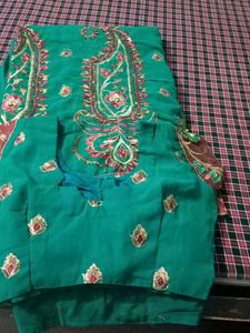 Green Embroidered Dress Material