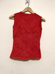 Chic Red Sleeveless Wrap Top(A)