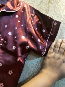 Brand New Satin Night Suit | Maroon Floral | Fits
