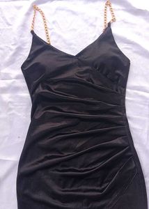 Black Satin Padded  Mini Dress