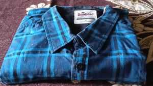 Blue and Black Plaid Button-Down Shirt