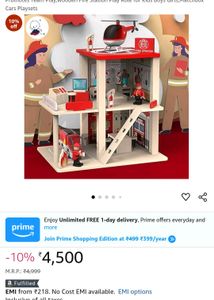 Fire Station Playset, Wooden Dollhouse Kid’s Toy,