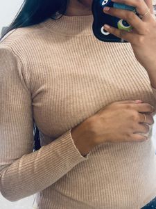 Ribbed Knit Mock Neck Top