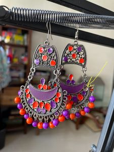 Purple n Orange Oxidised Earrings