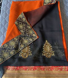 Beautiful Orange Black Saree