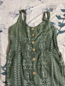 Olive Green Embroidered Sundress