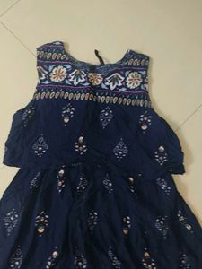 Navy Blue Floral Print Dress