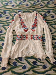 Embroidered White Peasant Blouse