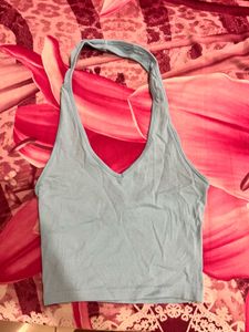 Blue Halter Crop Top