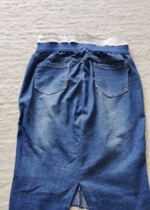 Denim Pencil Skirt with Elastic Waist