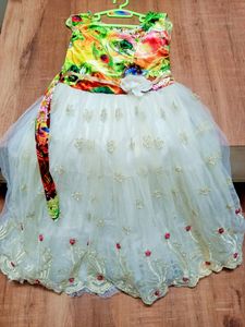 Peacock Designed White Frock🤍