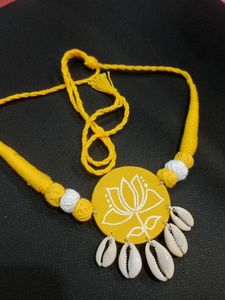 Hand painted Lotus Cowrie Shell Necklace