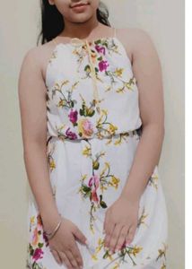 Womens White Floral Print Self Tie Cami Dress