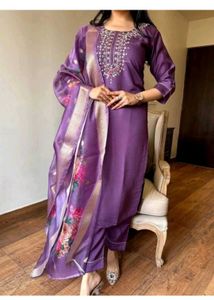 Purple Embroidered Kurta Set