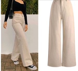 Beige wide leg jeans