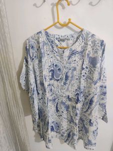 Blue And White Paisley Print Top