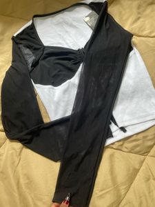Mesh Sleeve Ruched Crop Top