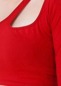 Red One-Sleeve Crop Top