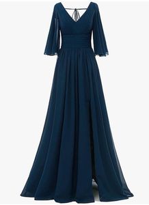 Flowing Chiffon Sleeves Ruched Dres