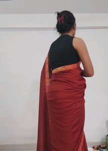 Rust Saree with Gold Border