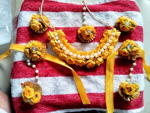 Yellow Embroidered Dress Set Duppta Jewelry Free
