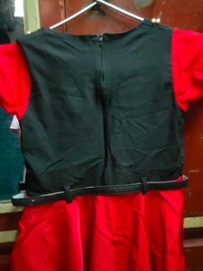 Red &amp; Black Pearl Embellished Belted Dress
