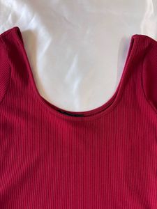 Forever21 Maroon Red Ribbed Midi Bodycon Dress