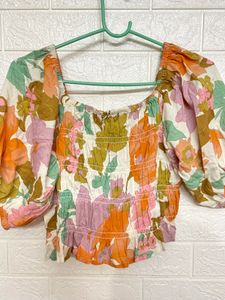 Floral Printed Smoky Crop Top 🌼