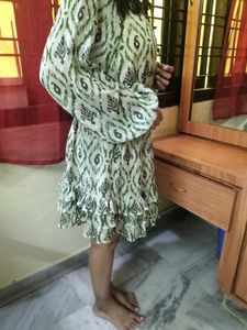 Green Fit And Flare Frill Dress