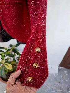 Luxury Red Tweed Korean Jacket
