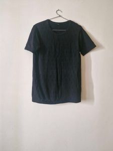 Black Textured Sweater Type T-Shirt