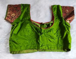 Green Embroidered Saree With Stiched Blouse