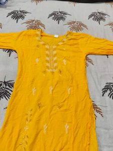 Yellow Embroidered Kurti