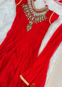 Red Embroidered Anarkali suit set