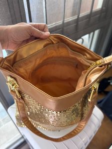 Metallic Mesh Gold Tote Bag