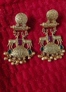 Gold Tone Peacock Jhumka Earrings
