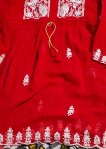 Red Embroidered Kurti