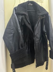 Black Faux Leather Sherpa Jacket