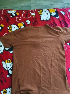 Brown Casual T-Shirt with Button