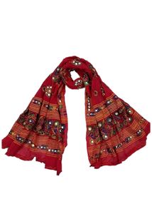 Cotton Blend Red Women Dupatta 1 Pcs