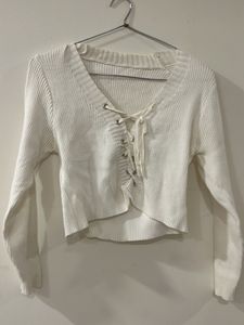White Lace-Up Knit Sweater