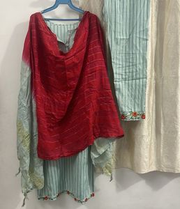 Striped Embroidered Kurta Set