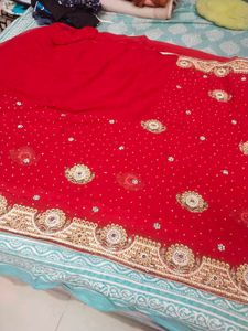 Red Embellished Saree with Blouse