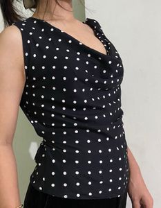 Polka Dot Tie-Shoulder Top