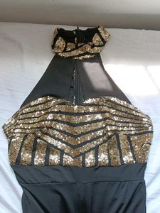 Black Gold Sequin Gown
